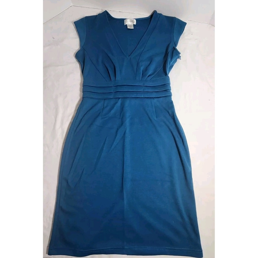 Re:sound Blue V Neck Pencil Dress Size S Zip Closure Slimming